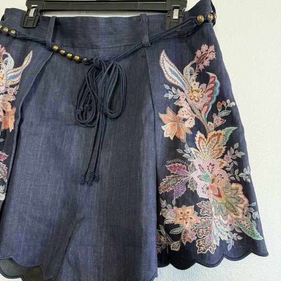 Zimmermann Rhiannon Tuck Paisley Linen Shorts Women 12 US Navy Floral High Waist - Picture 6 of 17
